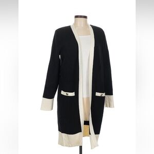 Wool Blue and Cream Open Front Cardigan